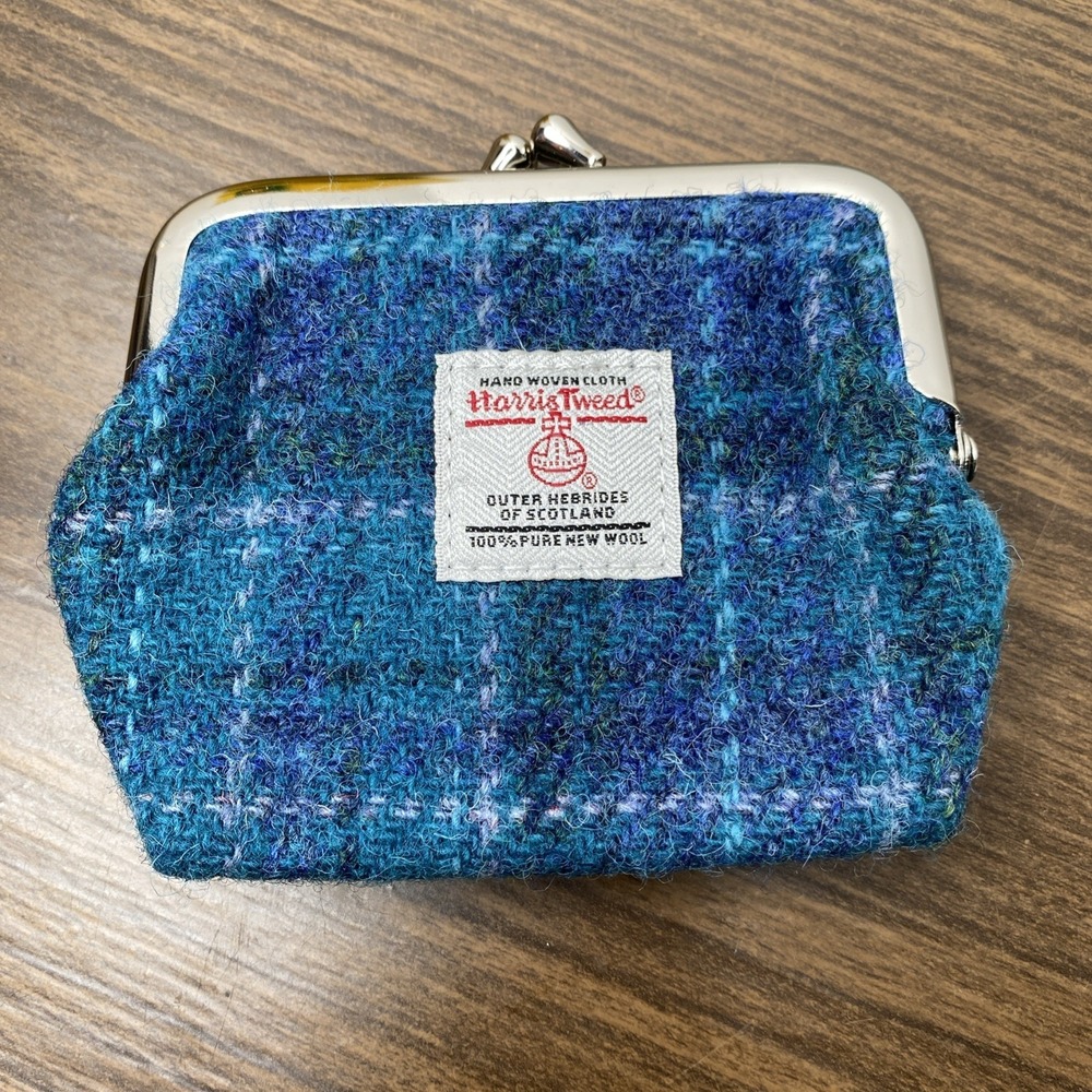 Harris Tweed Wool Tartan Small Coin/Card Purse Multi-Colored Blue Tones